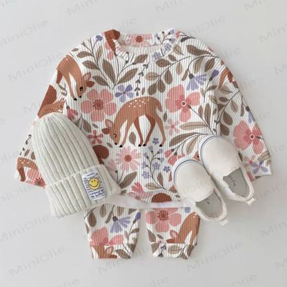 Baby Deer Flower White Waffle 2-piece Set - White - 2-3T - image 1