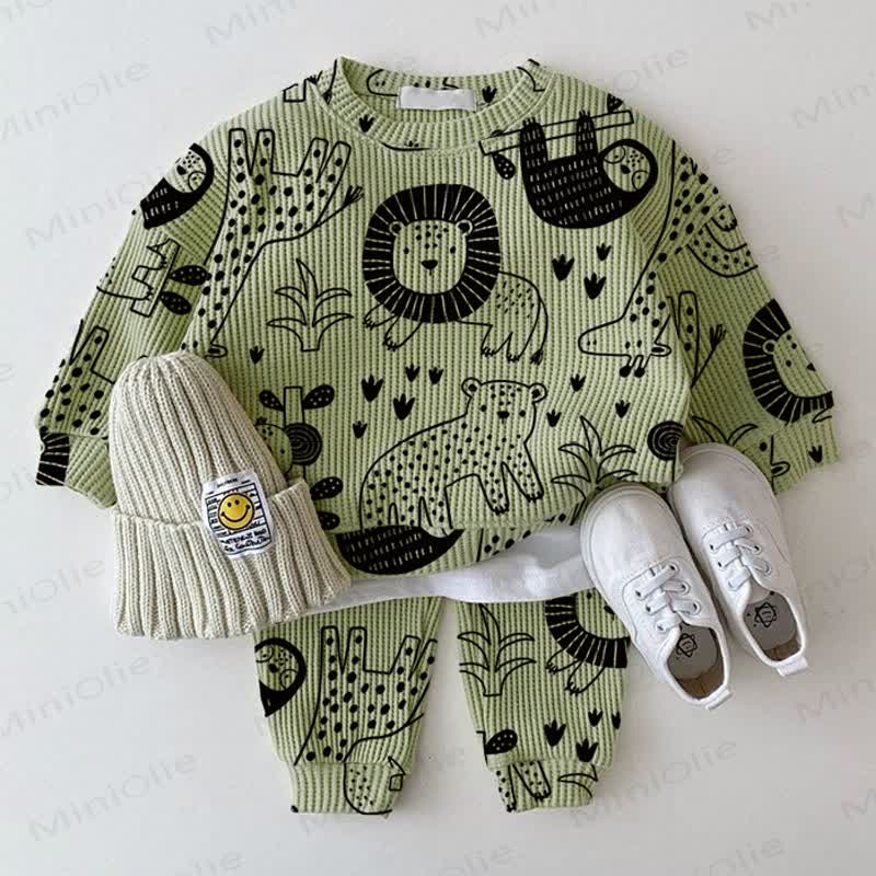 Baby Green Waffle Lion 2-piece Set - Green - 2-3T - image 1
