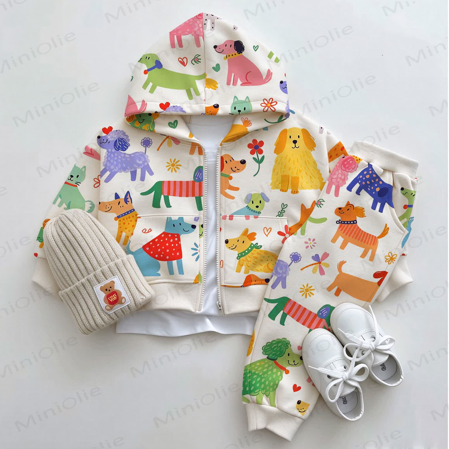 Baby Puppy Hoodie and Pants 2-piece Set - Beige - 3-5T - image 1