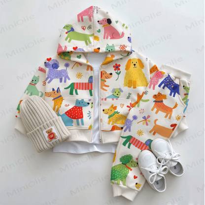 Baby Puppy Hoodie and Pants 2-piece Set - Beige - 3-5T - image 1