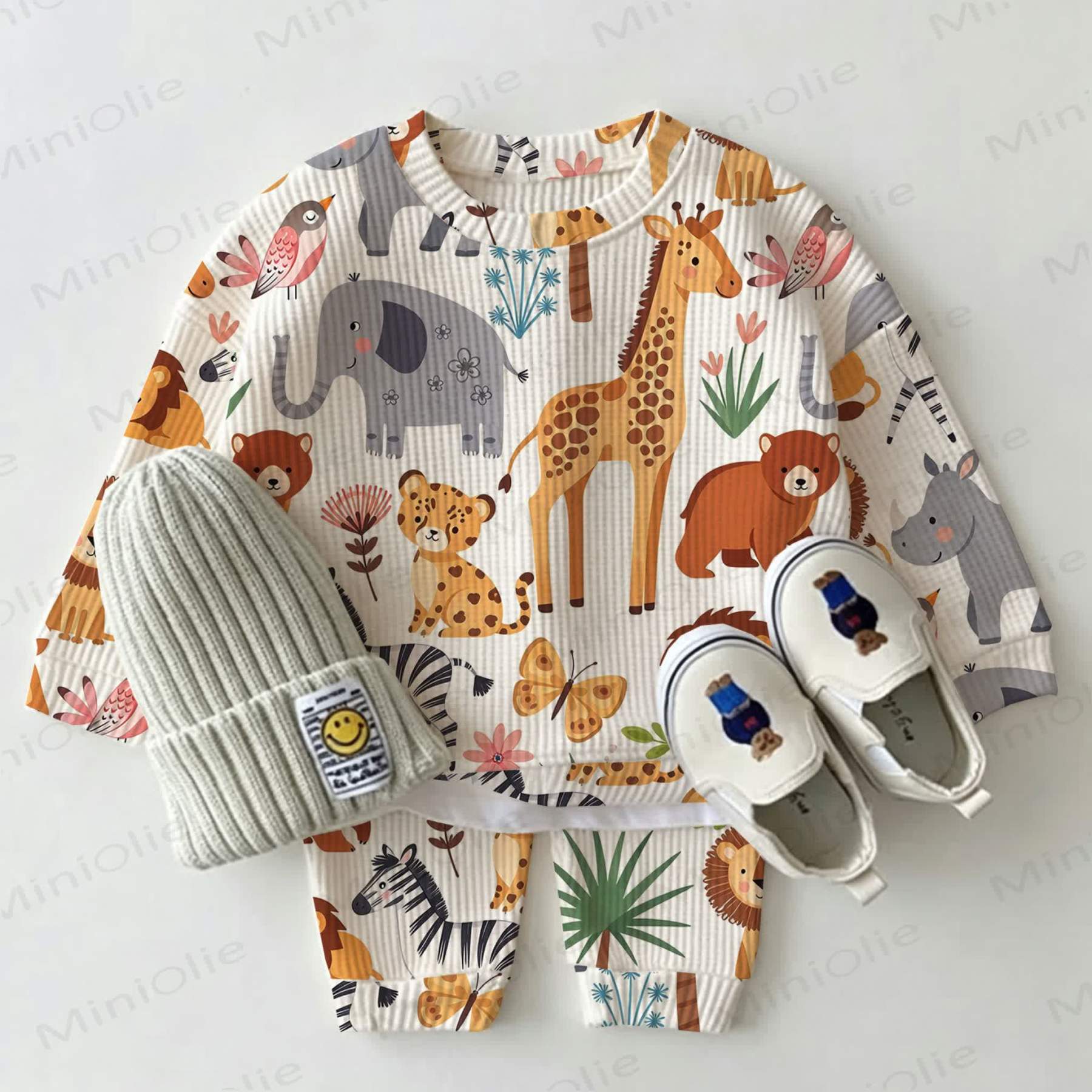 Baby Animal White Waffle 2-piece Set - White - 2-3T - image 1