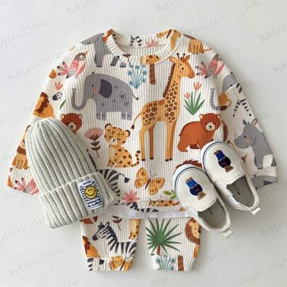Baby Animal White Waffle 2-piece Set - White - 2-3T - image 1