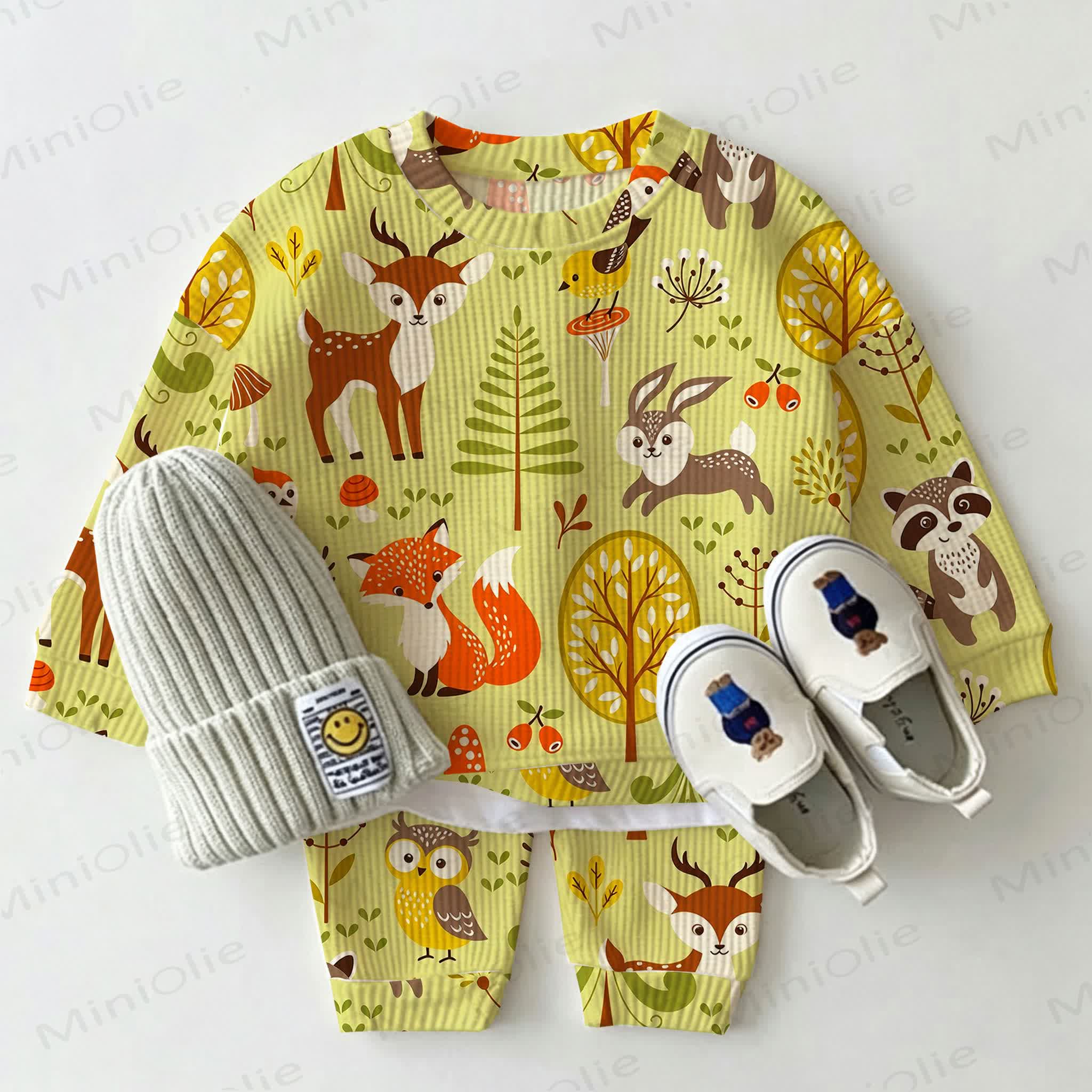 Baby Fox Deer Tree Green Waffle 2-piece Set - Light Green - 2-3T - image 1