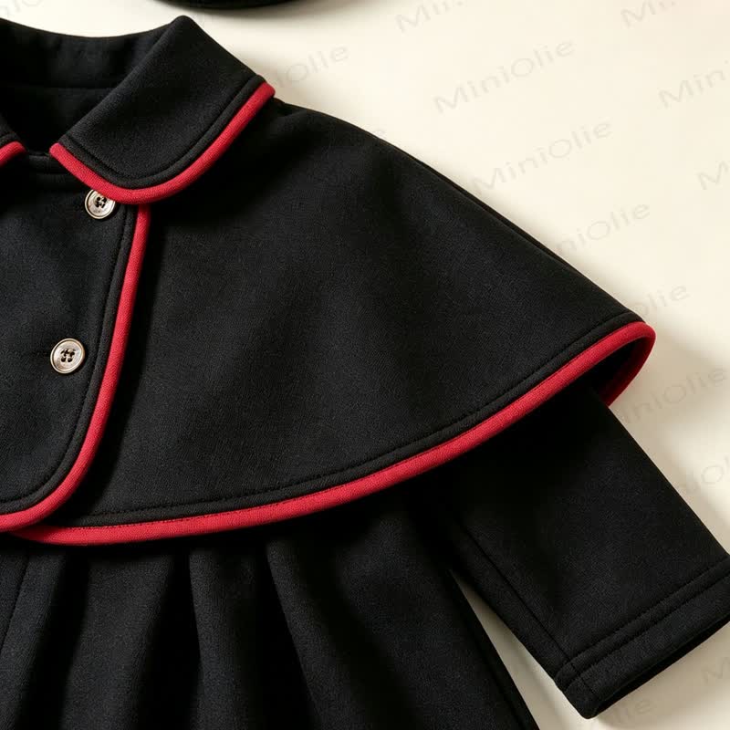 Baby Girl Christmas Black Cape Doll Collar Outerwear with Hat - image 4