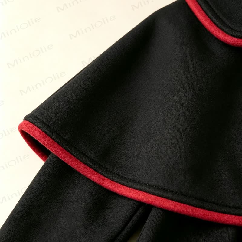 Baby Girl Christmas Black Cape Doll Collar Outerwear with Hat - image 5