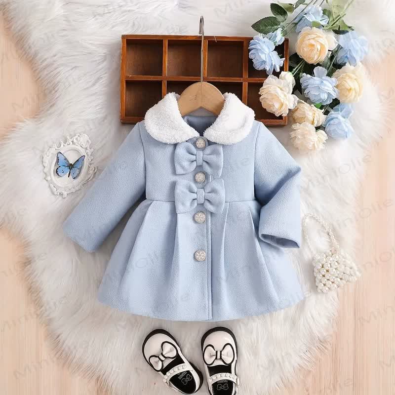 Toddler Girl Vintage Bow Fur Collar Coat - Blue - 4-5T - image 1