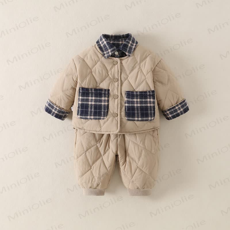 Baby Boy Quilted Jacket and Pants Padded Set - Brown - 2-3T - image 1
