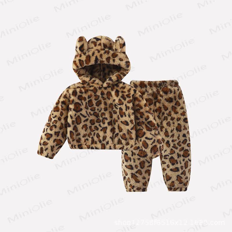Toddler Warm Plush Hoodie Pants Pyjama Set - Brown - 6-7T - image 1