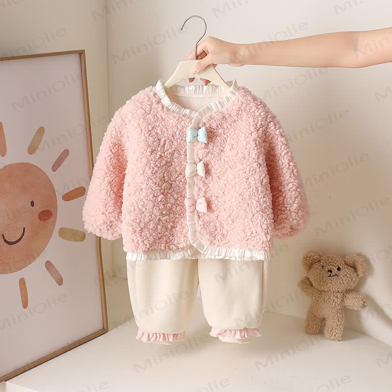 Baby Pink Teddy Fleece Jacket and Pants Set - Pink - 15-20M - image 1