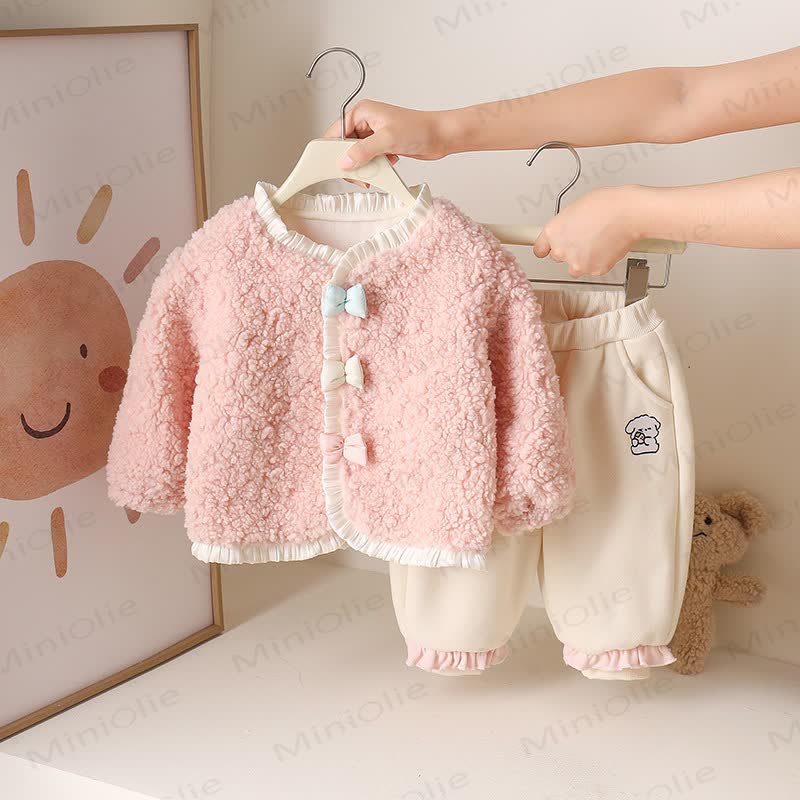 Baby Pink Teddy Fleece Jacket and Pants Set - image 2