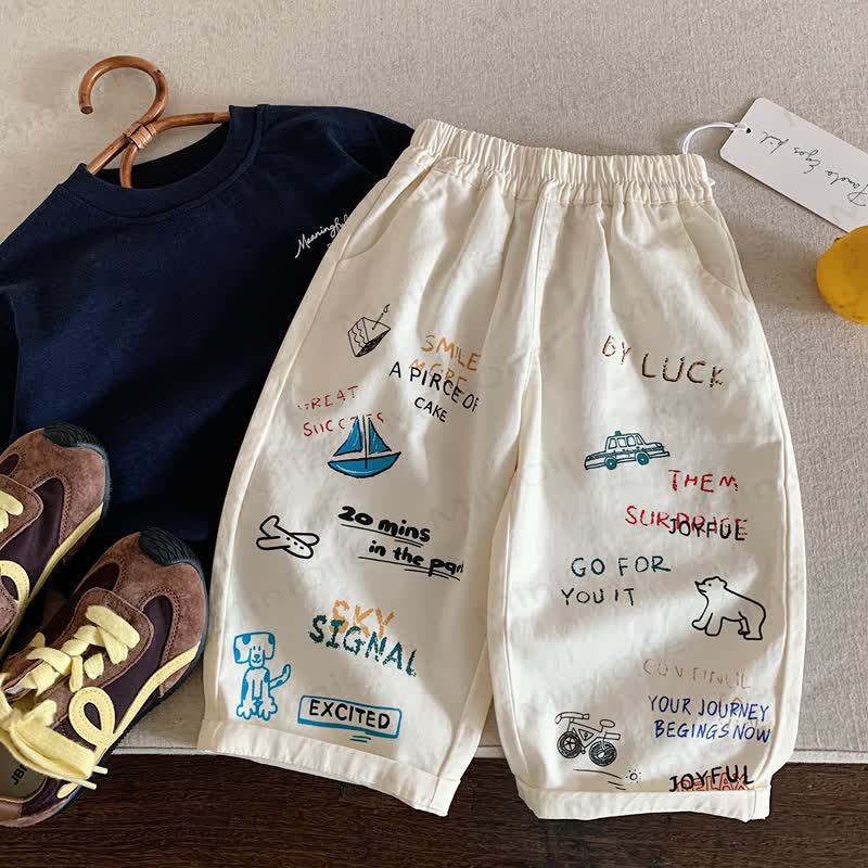 Toddler Boy Graphic Print Pants - Beige - 6-7T - image 2