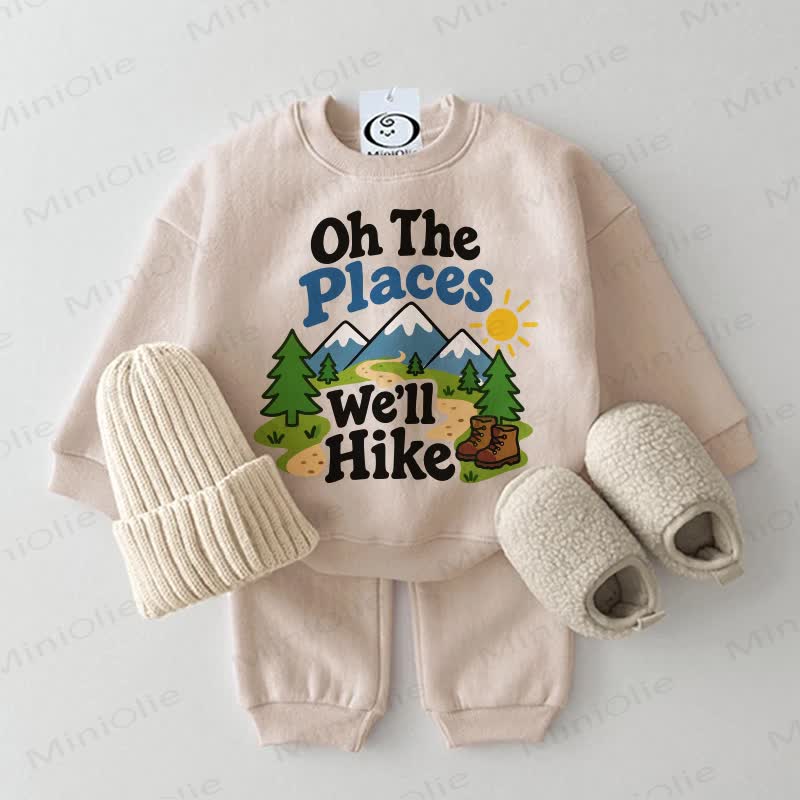 OH THE PLACES WE'LL HIKE Baby Toddler Peak Sweatshirt 2-piece Set - Beige - 2-3T - image 2