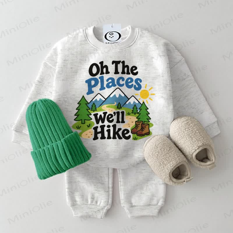 OH THE PLACES WE'LL HIKE Baby Toddler Peak Sweatshirt 2-piece Set - Light Grey - 2-3T - image 1