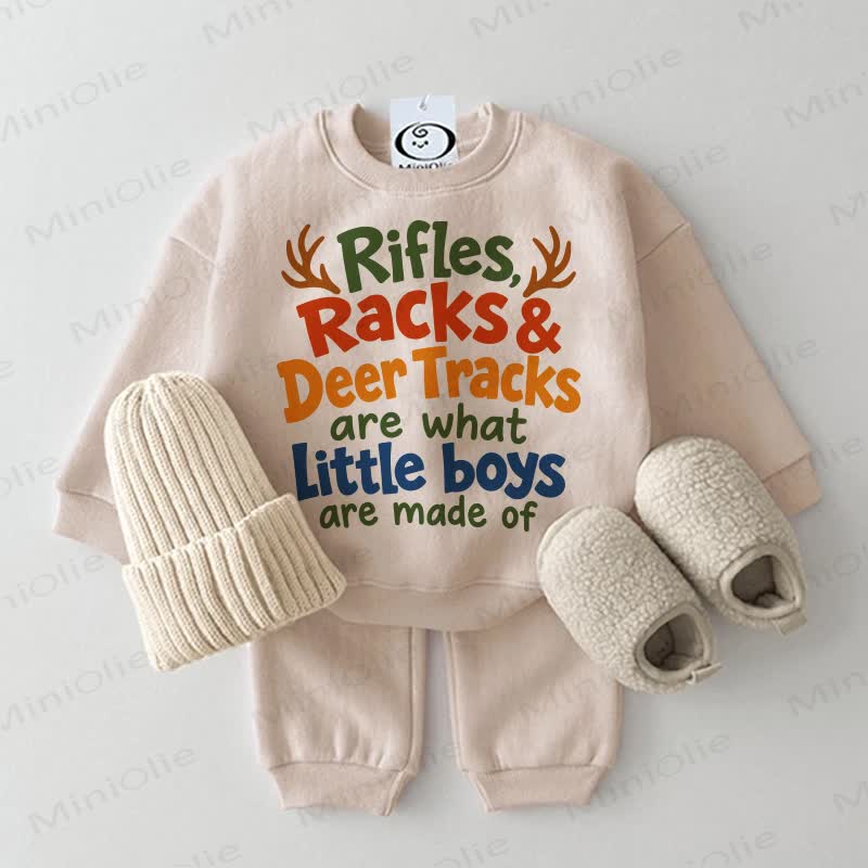RIFLES, RACKS & DEER TRACKS ARE WHAT LITTLE BOYS ARE MADE OF Baby Toddler Deer Light Grey Sweatshirt 2-piece Set - Beige - 2-3T - image 2