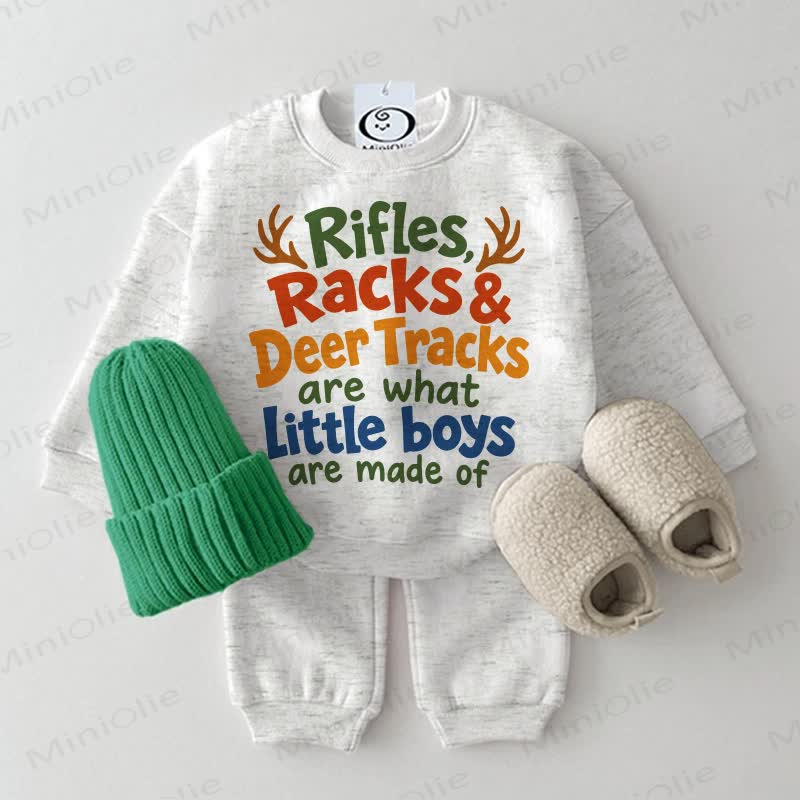 RIFLES, RACKS & DEER TRACKS ARE WHAT LITTLE BOYS ARE MADE OF Baby Toddler Deer Light Grey Sweatshirt 2-piece Set - Light Grey - 2-3T - image 1