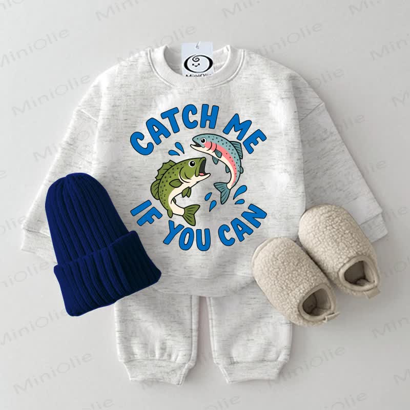 CATCH ME IF YOU CAN Baby Toddler Fish Light Grey Sweatshirt 2-piece Set - Light Grey - 2-3T - image 1