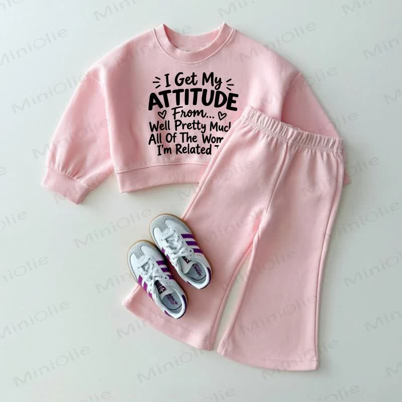 I GET MY ATTITUDE FROM... WELL PRETTY MUCH ALL OF THE WOMEN I'M RELATED Baby Pink Sweatshirt and Flare Pants 2-piece Set - Pink - 3-4T - image 1
