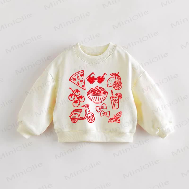 Baby Toddler Pizza Lemon Tomato Electromobile  Cream Sweatshirt - Cream - 3-5T - image 1