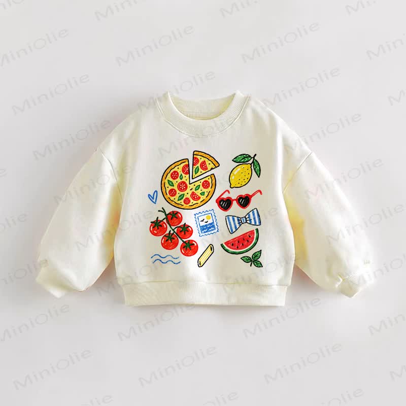 Baby Toddler Pizza Lemon Tomato Bow  Cream Sweatshirt - Cream - 3-5T - image 1