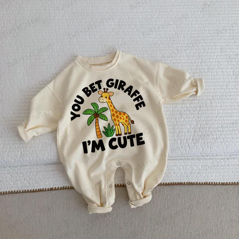 YOU BET GIRAFFE I'M CUTE Baby Giraffe Beige Romper - Beige - 2-3T - image 1