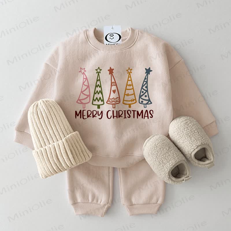 MERRY CHRISTMAS Baby Christmas Tree Beige Sweatshirt 2-piece Set - Beige - 2-3T - image 1
