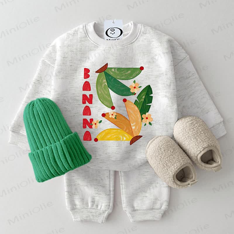 BANANA Baby Toddler Banana Flower Light Grey Sweatshirt 2-piece Set - Light Grey - 2-3T - image 1