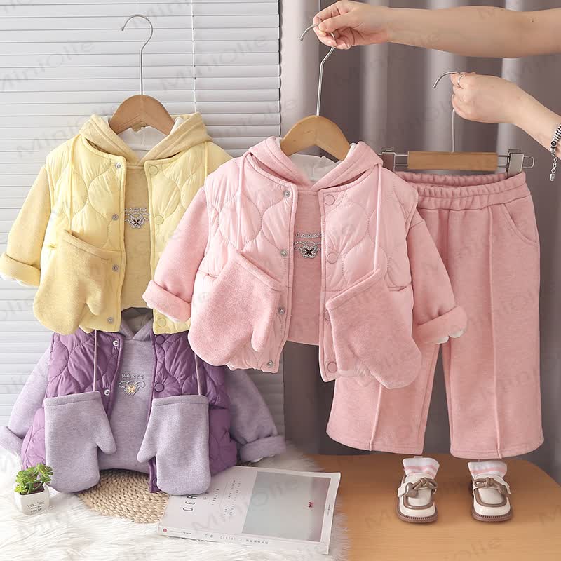 Baby Toddler Girl Quilted Hooded Fleece Three Piece Set - image 1