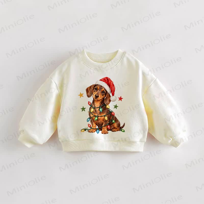 Baby Toddler Christmas Daschund Cream Sweatshirt - Cream - 3-5T - image 1