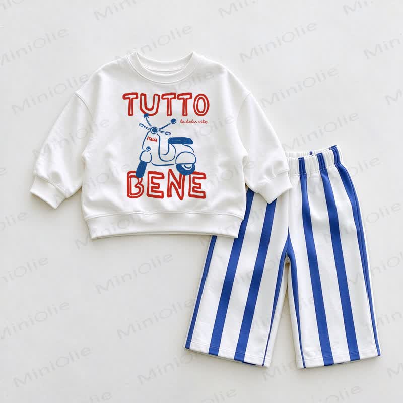 TUTTO BENE Baby Electromobile Sweatshirt and Blue Pants 2-piece Set - White&Blue - 2-3T - image 1