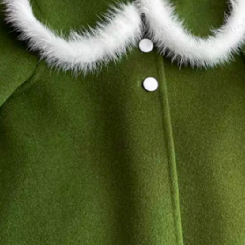 Toddler Girl Green Faux Fur Collar Wool Coat - image 2