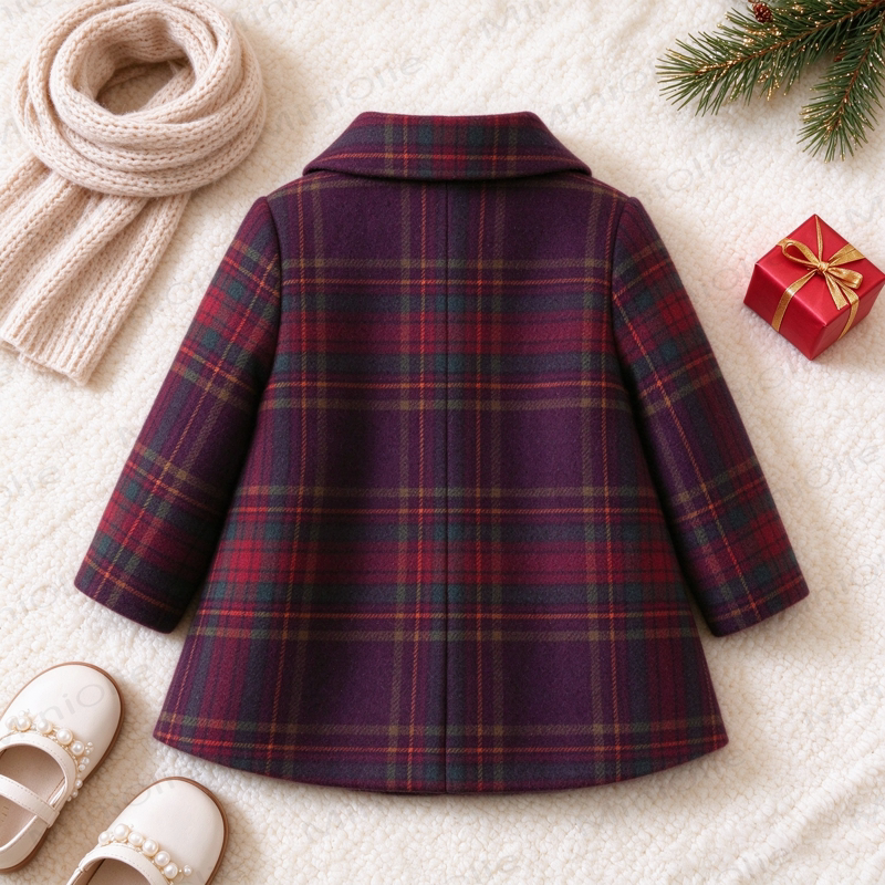 Toddler Girl Bow Burgundy Plaid Coat - image 2