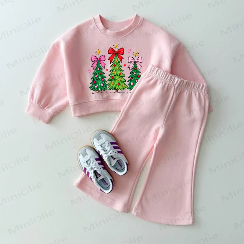 Baby Bow Christmas Tree Pink Sweatshirt and Flare Pants 2-piece Set - Pink - 3-4T - image 1