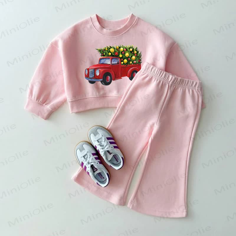 Baby Truck Christmas Tree Pink Sweatshirt and Flare Pants 2-piece Set - Pink - 3-4T - image 1
