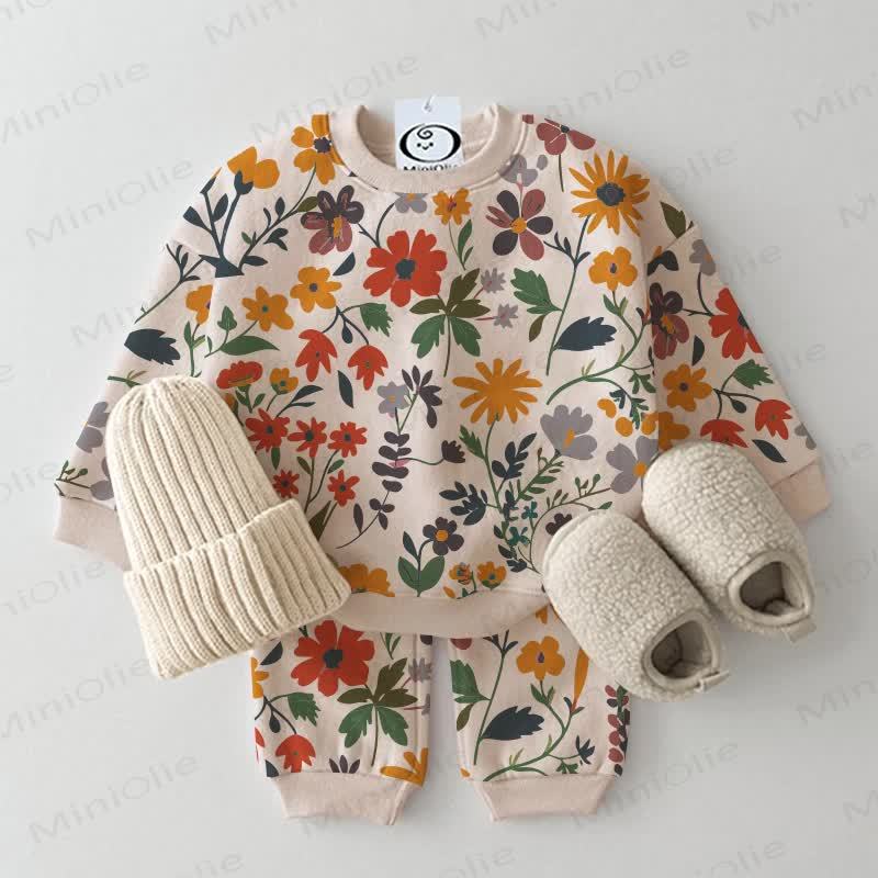 Baby Beige Flowers Print 2-piece Set - Beige - 3-5T - image 1