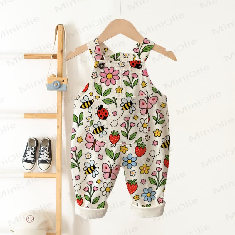 Baby Toddler Animal Floral Print Pocket Overalls - Beige - 3-5T - image 1