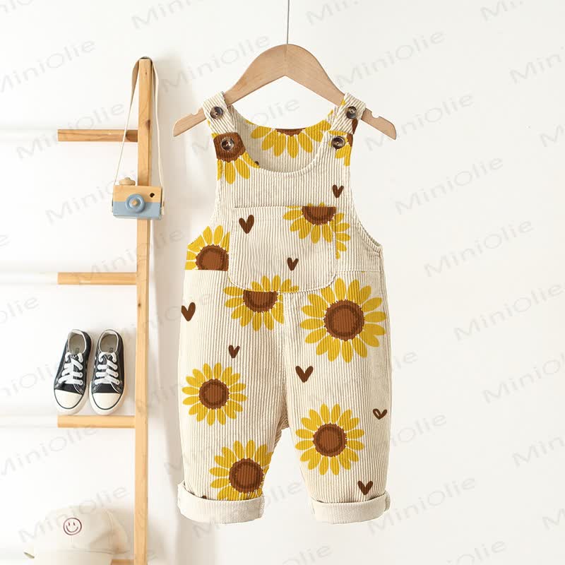Baby Toddler Sunflower Print Beige Corduroy Overalls - Beige - 3-5T - image 1