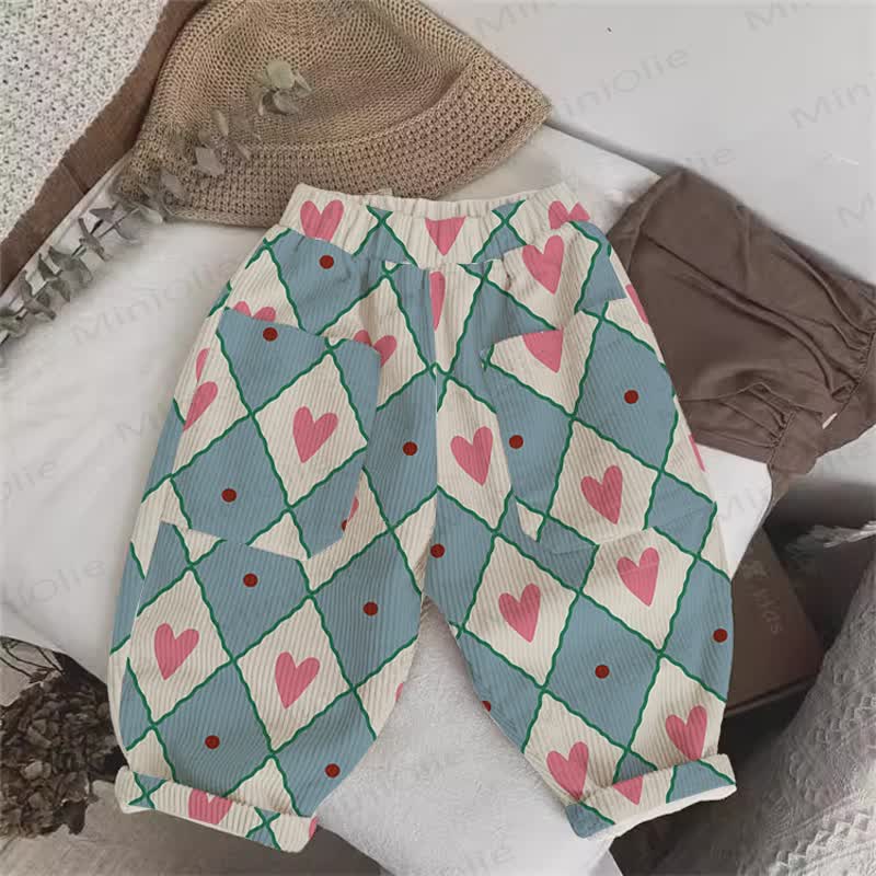 Baby Toddler Blue Checkerboard Dot Heart Corduroy Pants - Blue - 3-5T - image 1