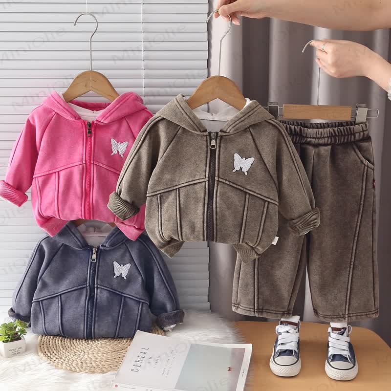 Toddler Girl Butterfly Fleece Hoodie and Pants 2-piece Set - image 1