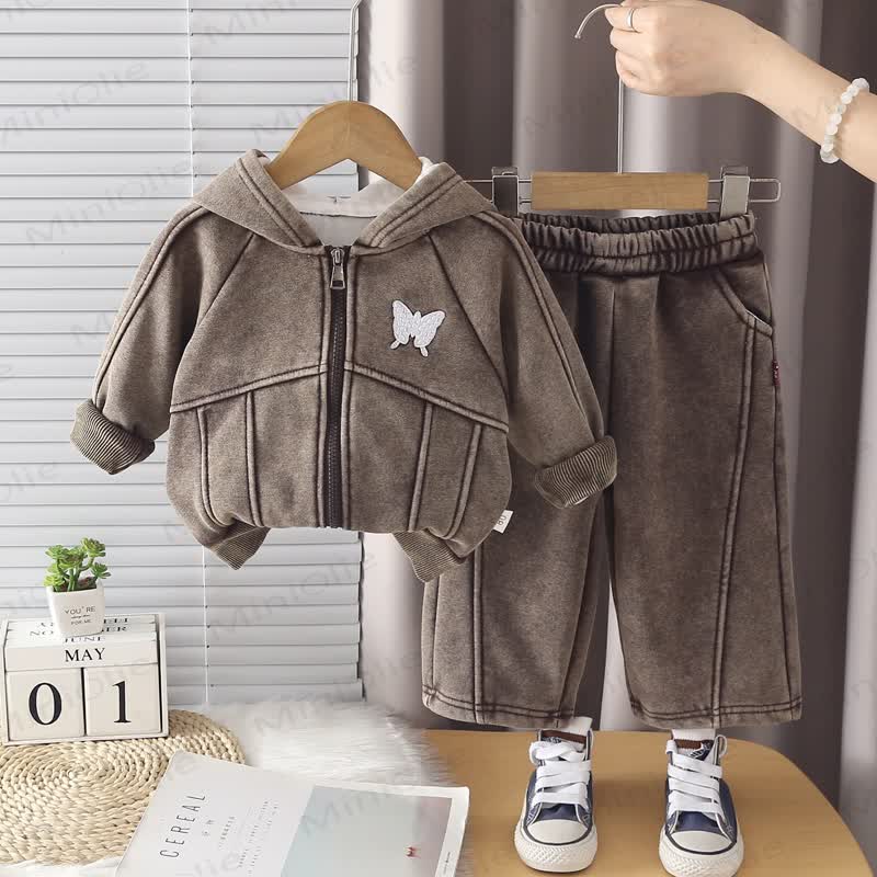 Toddler Girl Butterfly Fleece Hoodie and Pants 2-piece Set - Brown - 4-5T - image 2