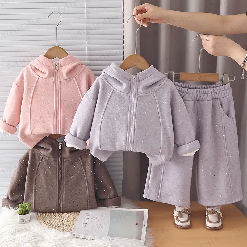Toddler Starry Fleece Hooded Zip Up Warm Set - image 1