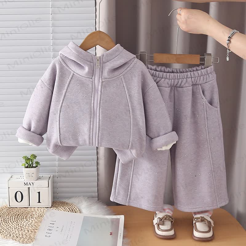 Toddler Starry Fleece Hooded Zip Up Warm Set - Purple - 4-5T - image 2