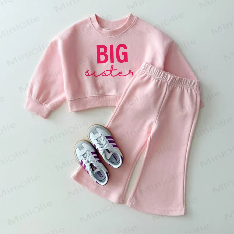 BIG SISTER Baby Pink Sweatshirt and Flare Pants 2-piece Set - Pink - 3-4T - image 1