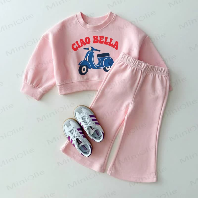 CIAO BELLA Baby Scooter Pink Sweatshirt and Flare Pants 2-piece Set - Pink - 3-4T - image 1