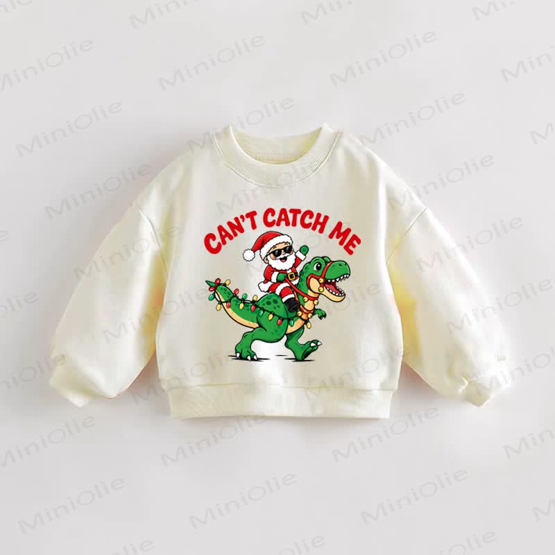 CAN'T CATCH ME Baby Toddler Santa Dinosaur Cream Sweatshirt - Cream - 3-5T - image 1