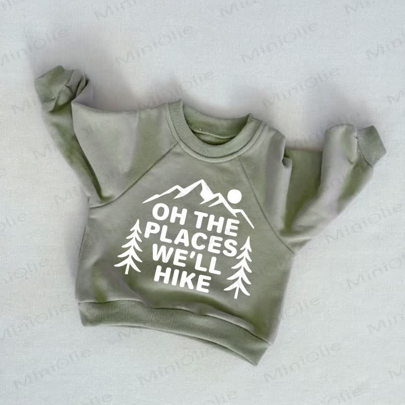 ON THE PLACES WE'LL HIKE Baby Toddler Mountain Grey Green Sweatshirt - Grey Green - 3-5T - image 1