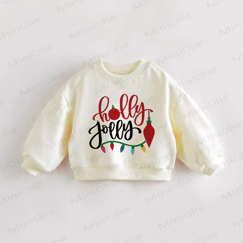 HOLLY JOLLY Baby Toddler Christmas Light Cream Sweatshirt - Cream - 3-5T - image 1