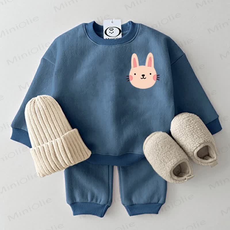 Baby Pink Rabbit Sweatshirt 2-piece Blue Set - Blue - 2-3T - image 1