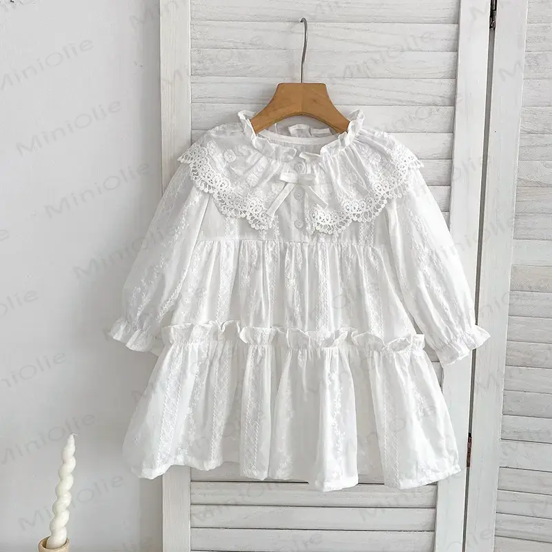 Toddler Girl Bow Lace Collar Long Sleeve Dress - White - 8-9T - image 7