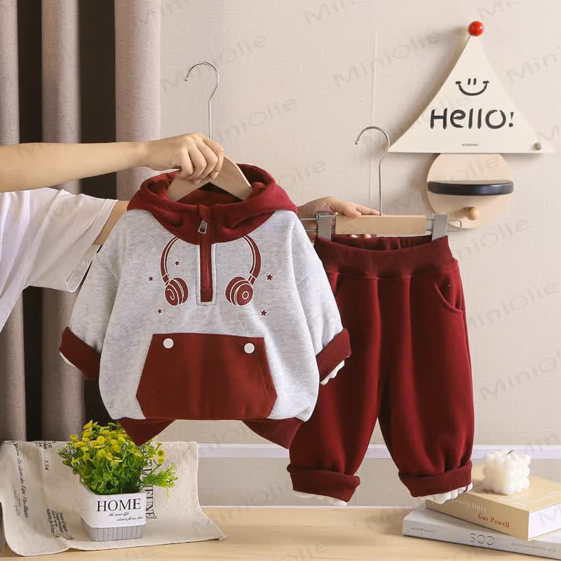 Toddler Headphone Graphic Fleece Hoodie and Jogger 2-Piece Set - Red - 5T - image 2