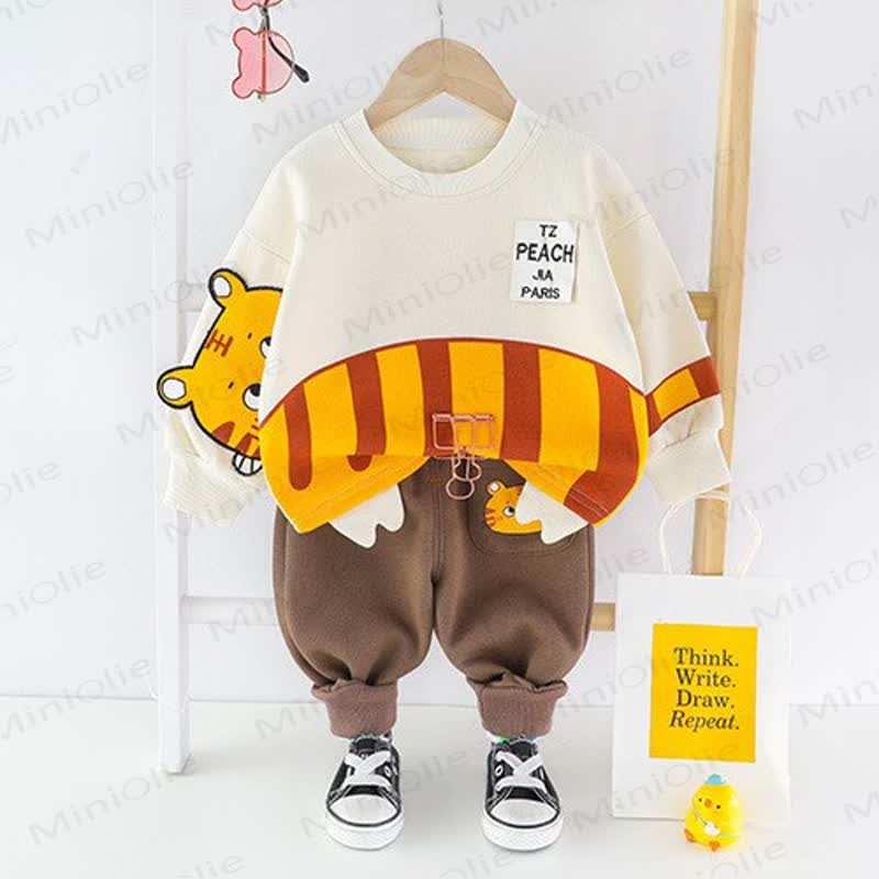 Baby Cartoon Animal Sweatshirt and Jogger 2-Piece Set - Orange - 3-4T - image 2